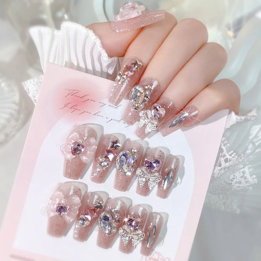 Hot Trend Long Nails Custom Reusable Handmade French style Press On Nails With Glue DIY Factory Direct Wholesale