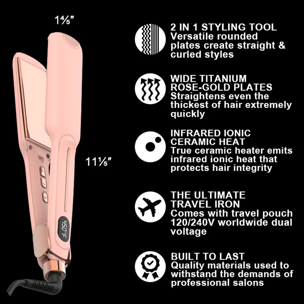 Portable Professional Hair Straightener Titanium Infrared MCH Flat Iron with Wide Plate Plancha De Cabello Straightening Hair