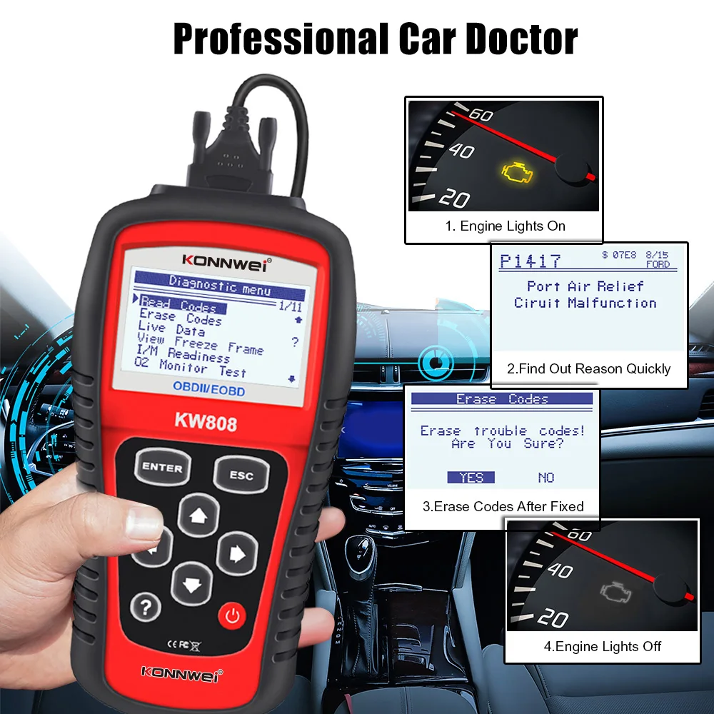KONNWEI заводской OBDII сканер escaner автомобильный двигатель для универсального автомобиля аналогичный autel ms509