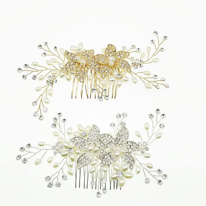 SHSS2006 Wholesale Handmade Bridal Gold Color Hair Accessories Wedding Rhinestone Hair Comb For Girls