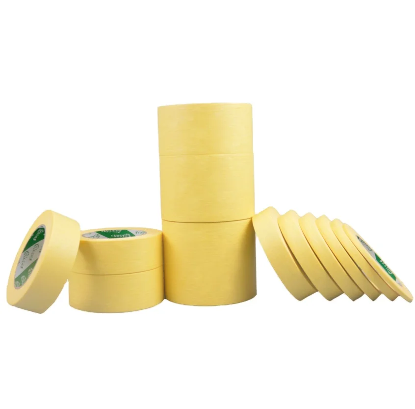 Removable Yellow Automotive Crepe paper Masking Tape Roll For Car Painting