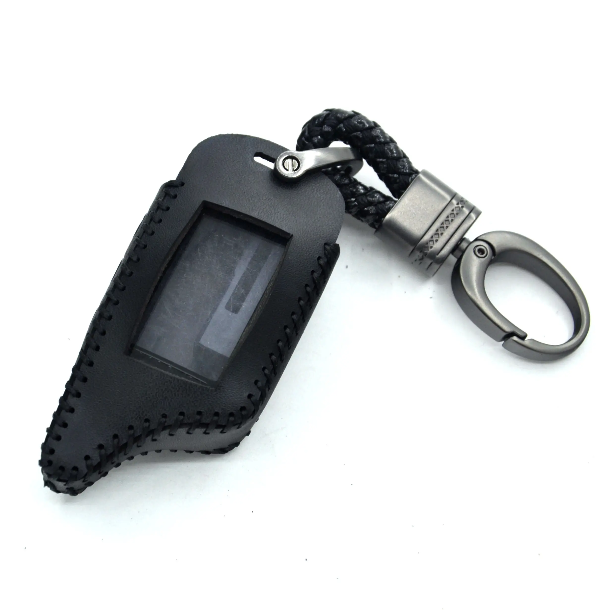 A91LCD Remote Controller Keychain Leather Cover For Two Way Car Alarm StarLine A61 A91 B6 B9 Car Key Case Holder hand-made style