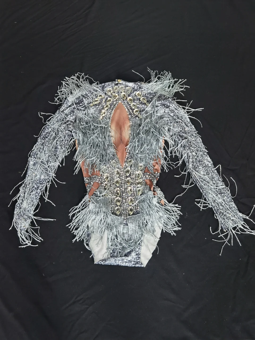 2023 Crystal Rhinestone Tassel Exotic Dancer Clothes Dancer Leotards Adult Lady Rompers Short Jumpsuit Women One Piece Bodysuit