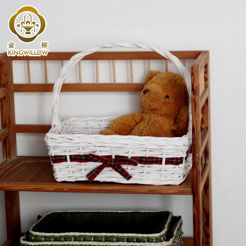 Kingwillow handmade woven woodchip basket wicker gift baskets hamper with handles set of 3