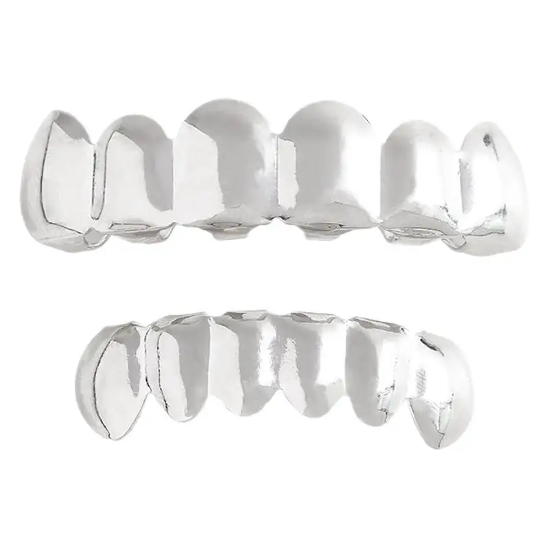 Punk Copper Real Gold Plated Top Bottom Teeth Grillz Smooth Flat Punk Grillz For Teeth Factory Wholesale Price