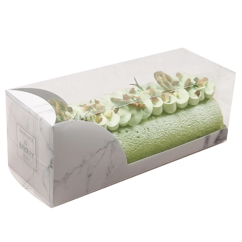 Custom roll cake rectangle pvc clear boxes muffin packaging candy food delivery paper box take away food box