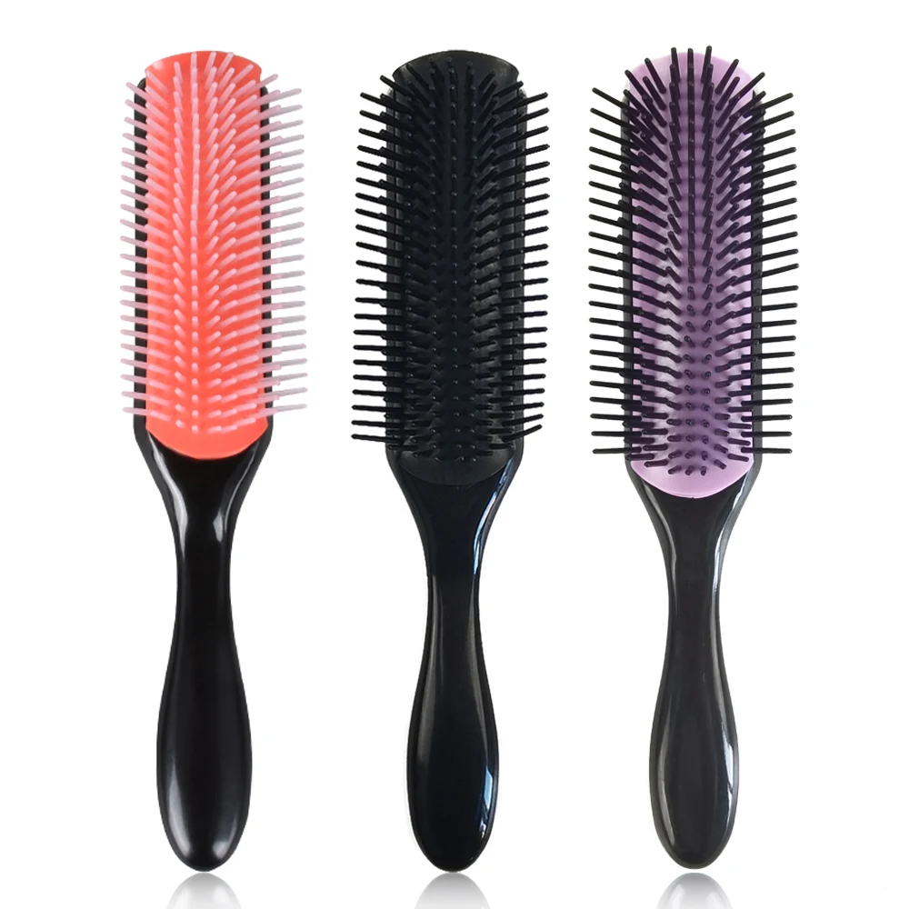 Hot sale detachable 9-Row custom logo straight hard bristle men hairstyle wide teeth hair brush for salon barber