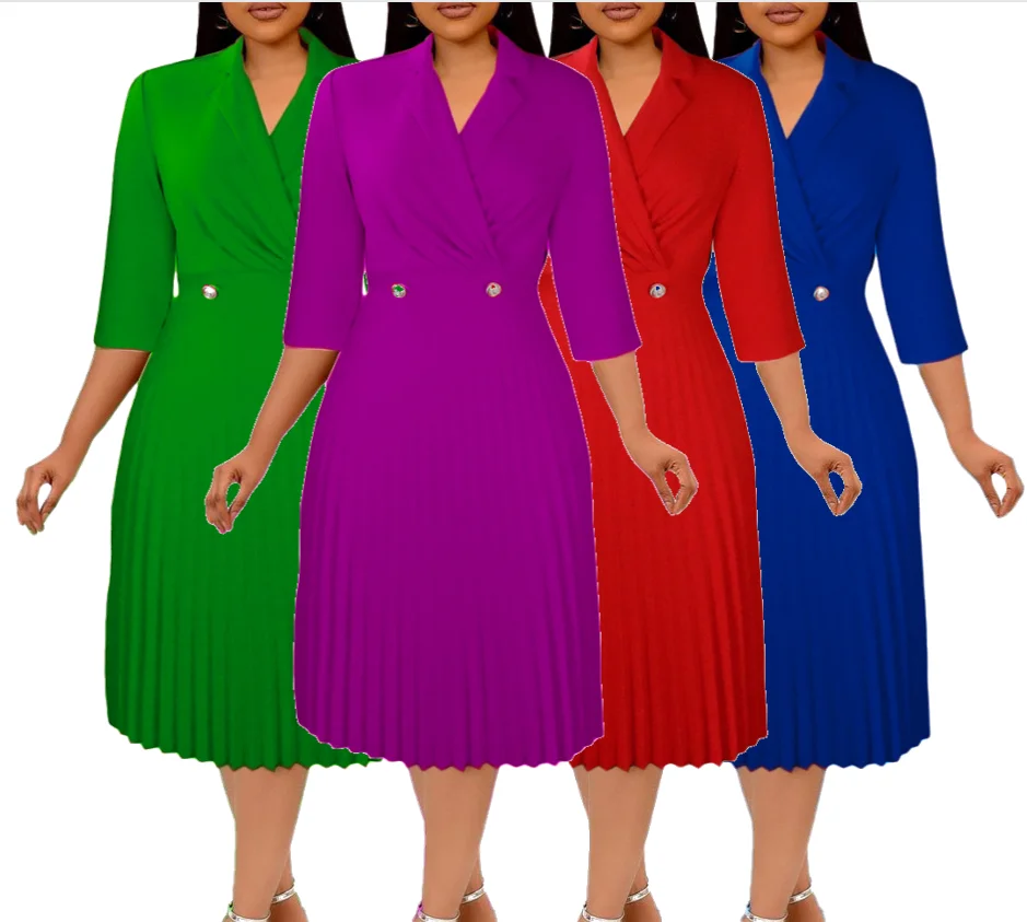 Autumn Elegant Suit Women Formal Work Career Dresses 2022 Pleated Dress Ladies Office Dresses