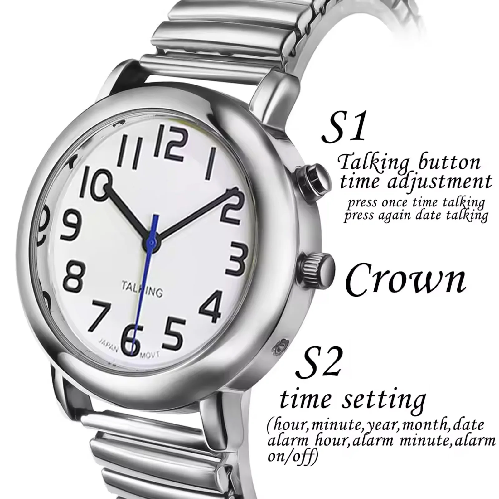 English Talking Watches Unisex for Senior Blind Visually Impaired Man Woman Bracelet Analog Wrist Watch Voice with Speaking