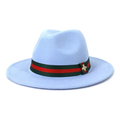 Wholesale Polyester Cotton Vegan Material Fedora Hats For Women Men Party Music Festival Fashion With Bee Decoration Hat Band