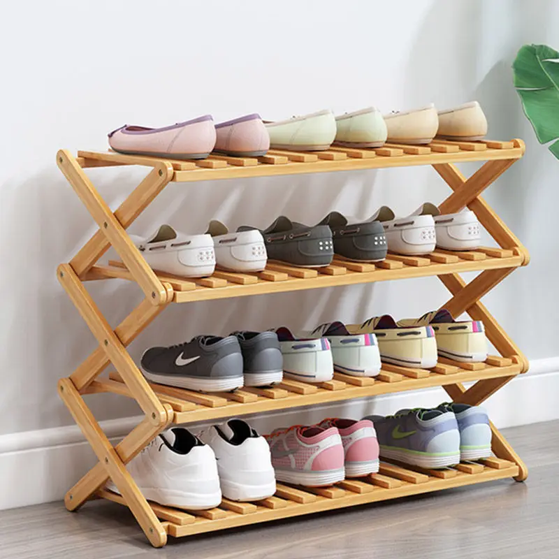 Hot Selling Portable Multi Tier Shoe Rack Folding Modern Holder Shelf Stand Foldable Bamboo Storage Organizer Wooden Shoe Rack