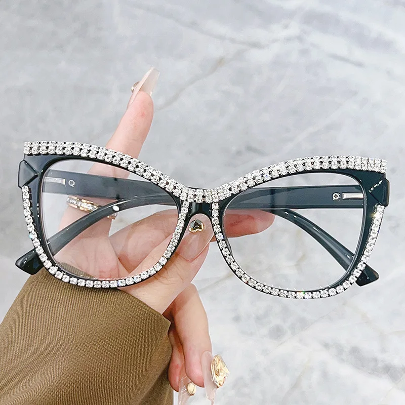 DL Glasses new brand rhinestone cat eye eyeglasses bling women anti blue light eyewear luxury fashion spectacles