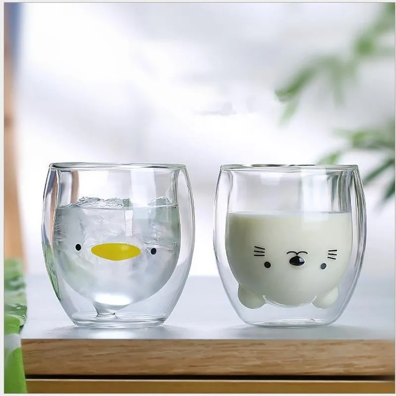 Sobo Cute Bear Double-layer Coffee Mug Double Glass Cup Carton Animal Milk Duck Dog Christmas Gift
