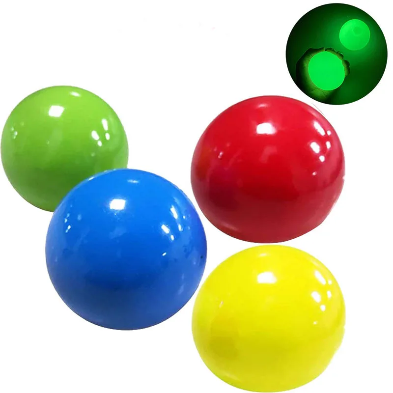 Fluorescent Sticky Target Luminescent Stress Relief Balls TPR Anti Stress Wall Ball Sticky Ceiling Wall Balls Glow in Dark