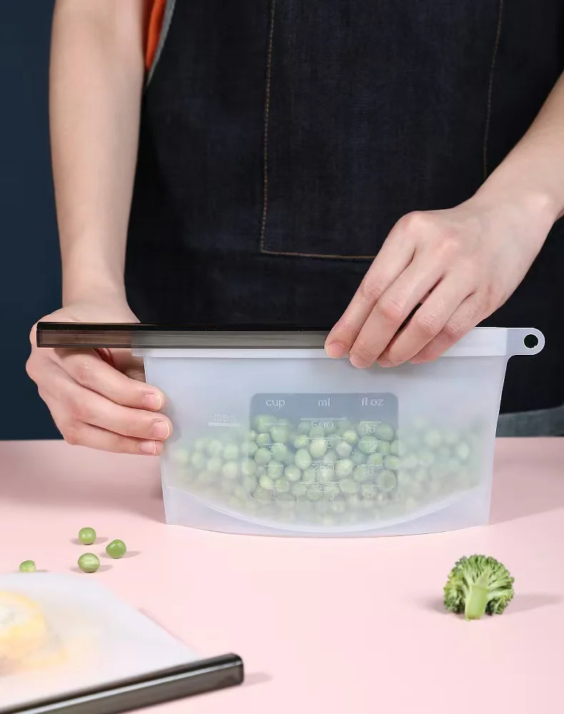Reusable Dishwasher Safe Kitchen Freezer Keep Fresh Bag Leakproof Stand Up Silicone Food Storage Bags