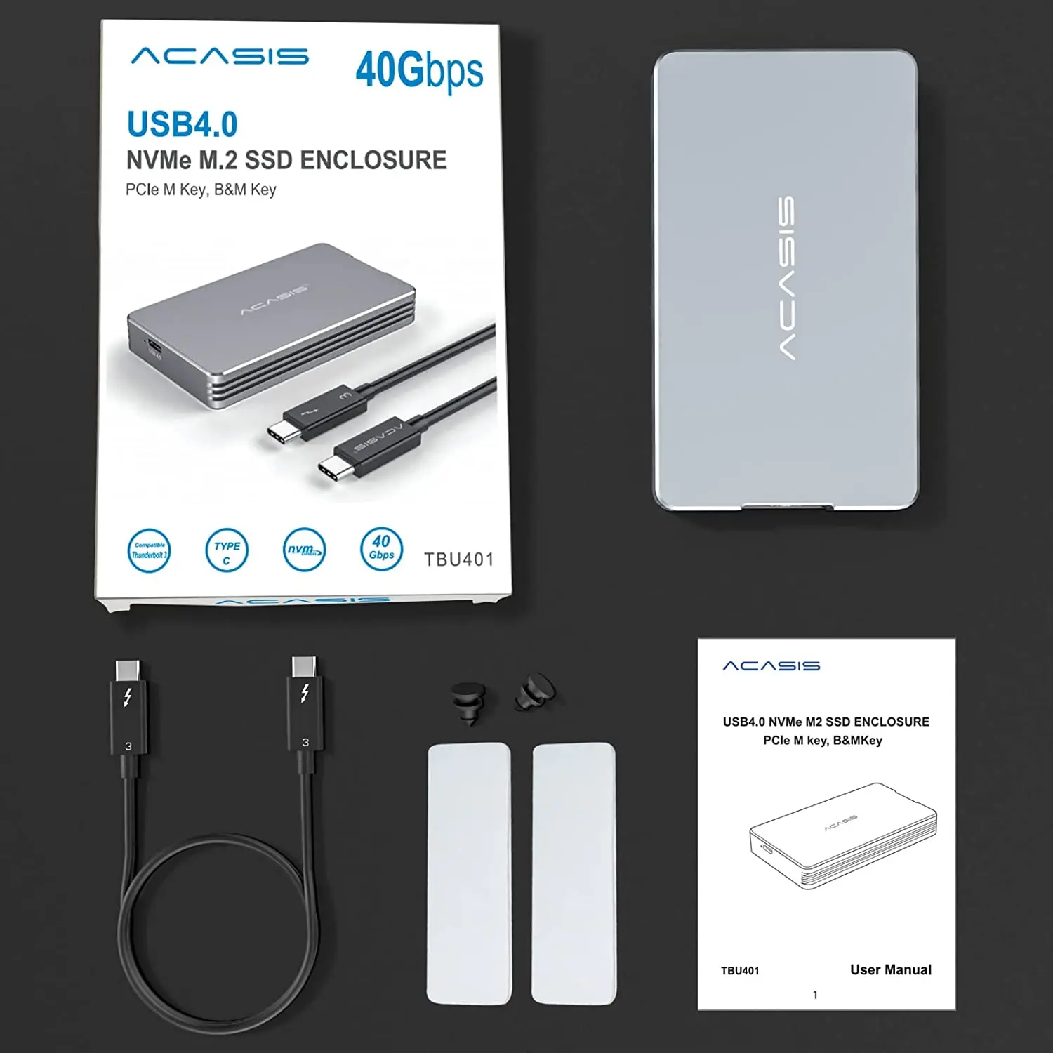 ACASIS USB 4.0 M.2 Nvme Enclosure 40Gbps NVME M.2 SSD PCI-E M-Key Solid State Drive External Aluminum shell Enclosure