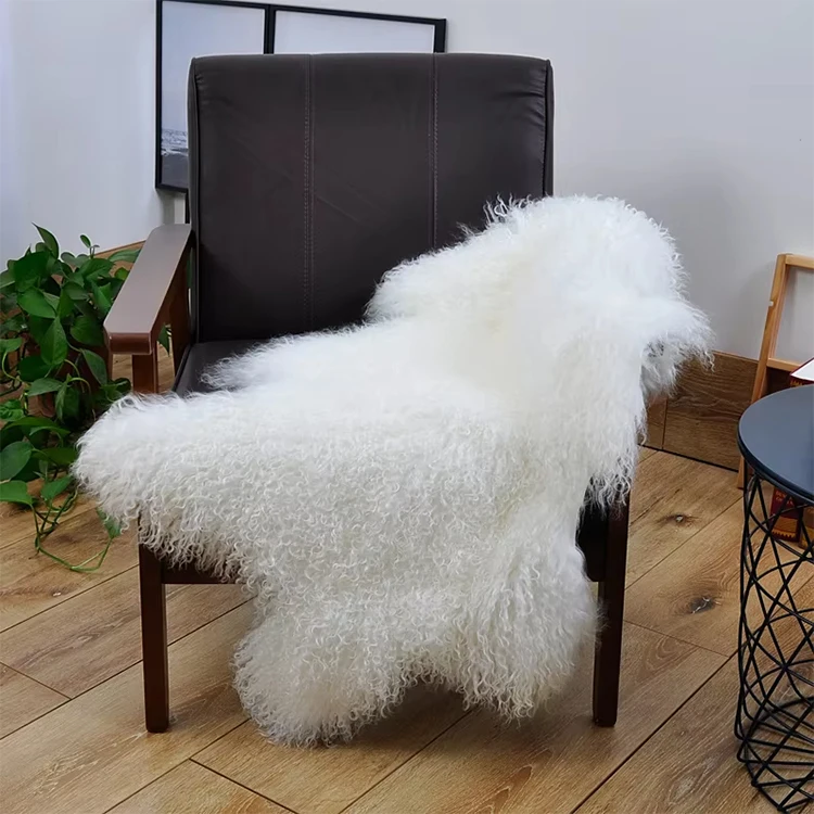 Luxury Primary curly Mongolian Fur Rug Genuine Curly Tibetan Lamb Fur Plate for Doll Wig Sofa Sheepskin Blanket Carpet
