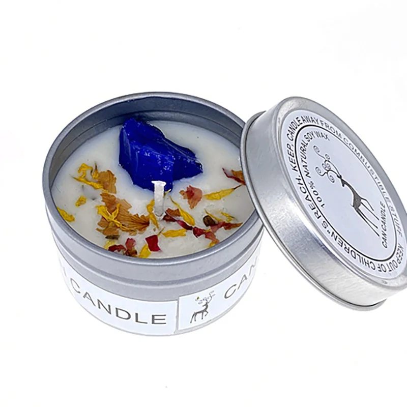 UO Luxury Golden Tin Box Aromatherapy Candles Crystal Salt Stonedried Flower Scented Soy Wax Smokeless Candle For Home Decor