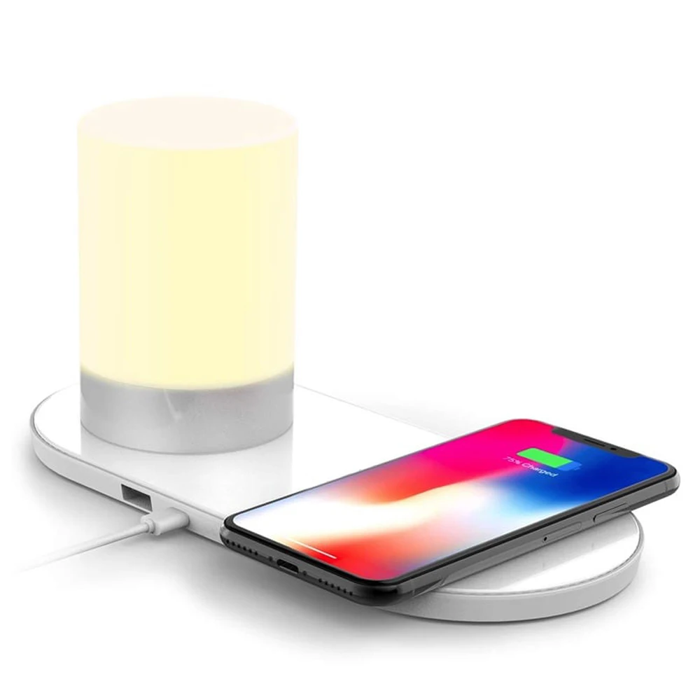 christmas indoor lights dimmable touch sensor LED table lamp with 7.5W fast wireless charger & USB output & RGB night light