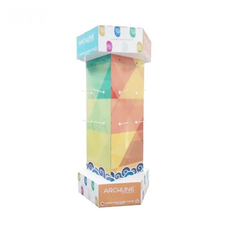 Four Sides Custom Rotating Paper Hanging Display Rack Cardboard Hook Display Stand for Phone Accessories
