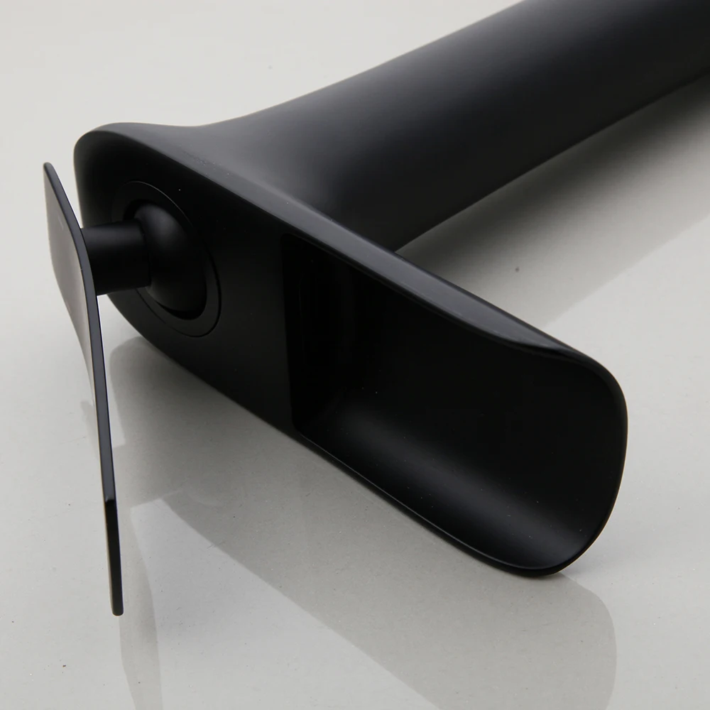JIENI Matte Black Bathroom Basin Faucet Mounted Basin Vessel Sinks Waterfall Mixer Tap Black Water Faucet Tap