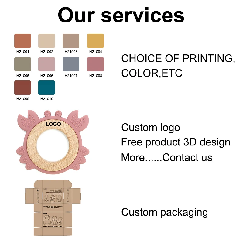 Юаней по индивидуальному заказу не нетоксичный BPA бесплатные Силиконовые игрушки для режущихся зубов новорожденных деревянные игрушечные золотые монеты Краб в форме рога Деревянный Прорезыватель