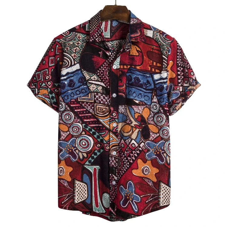 
Wholesale In Stock Fashionable Printed Mens Summer Short Sleeve Man Hawaii Casual Shirt 