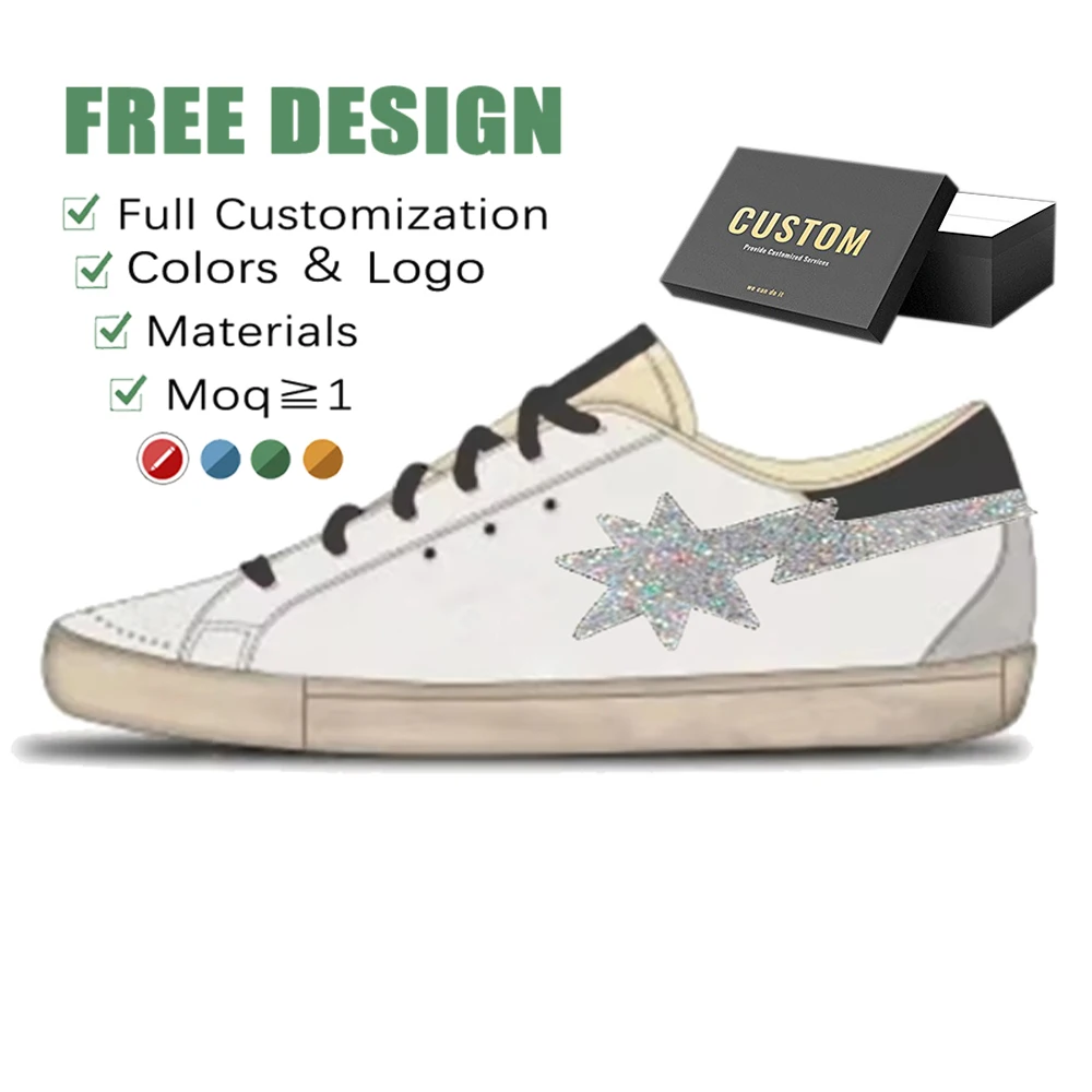 OEM Brand Shoes Gold Skateboard Sneaker Flat Unisex High Quality Genuine Leather With Your Logo Goose Custom Dirty Style Shoes