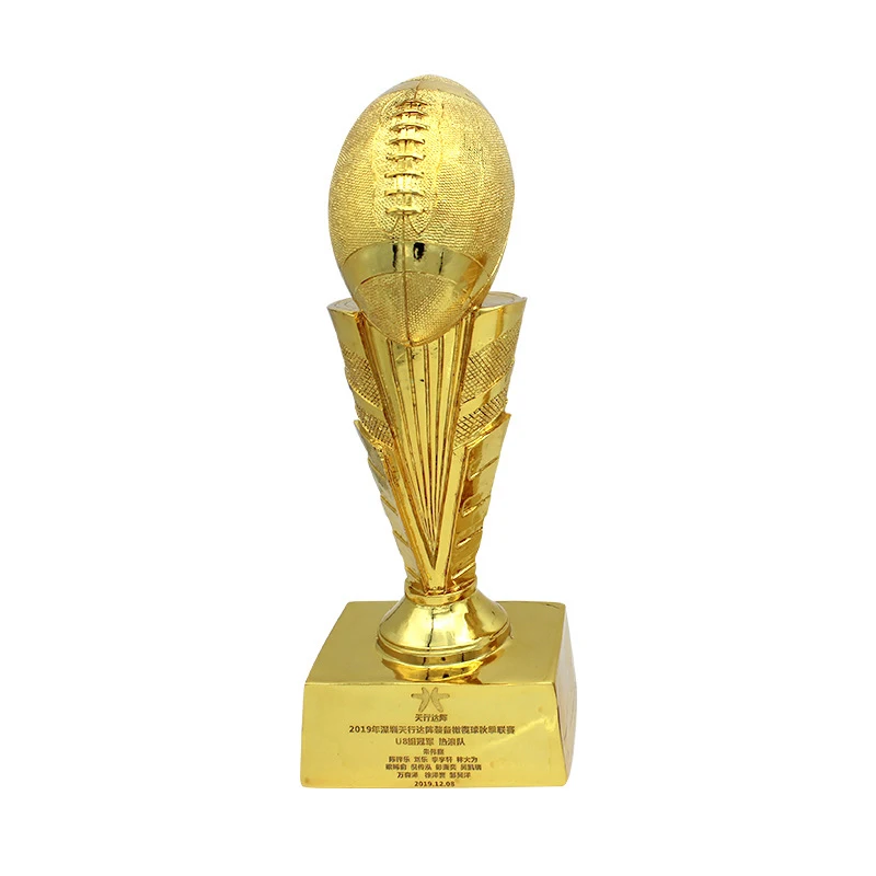 Custom Big Size Champions League Medallion Trophies Sport Event Award 3D Resin Rugby Trophy Gold For School Team Souvenir