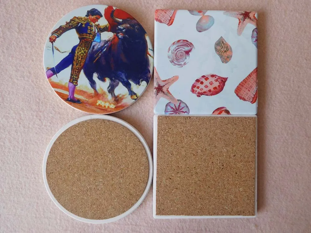 custom blank ceramic coaster with cork back factory price