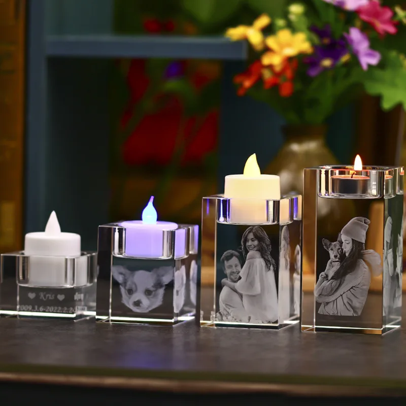 Cube Modern Luxury Wedding Table Decorations Solid Crystal Candlestick Candle Stand Transparent Candle Holders
