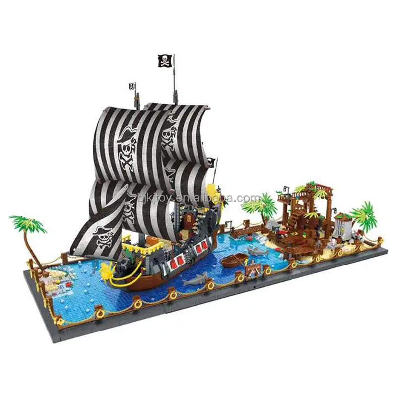 Mork 031002 Diy Brick Set Brain Toy Children Pirate Ship Building Block Kit Creative Ideas Series Booty Bay Sailboat Bricks