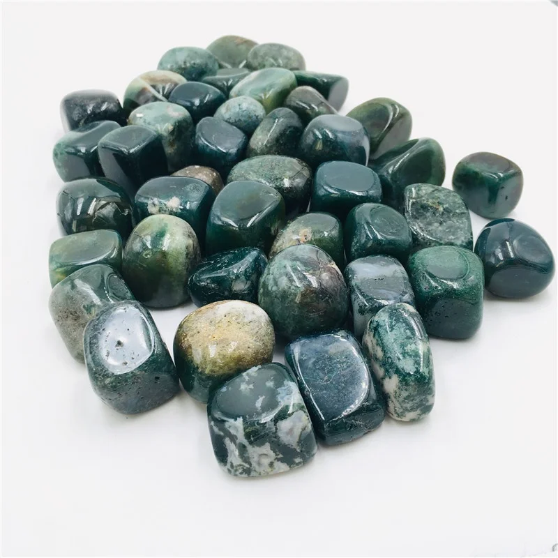 Wholesale Polished Crystal Loose Aquatic Green Moss Agate Quartz Gravel Tumbled Stone