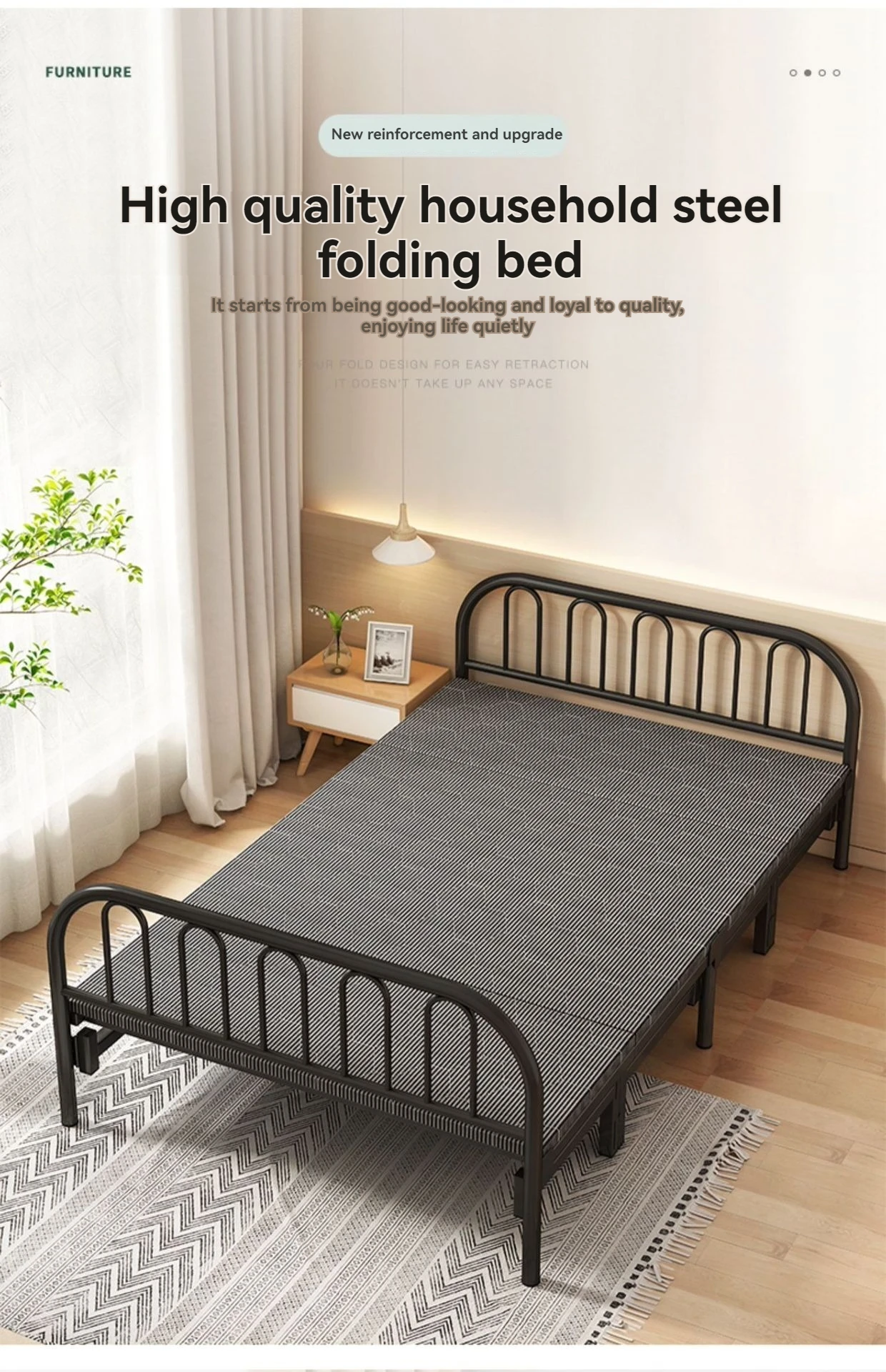 Single folding bed Home simple small space metal folding iron frame bed Office lunch folding bed