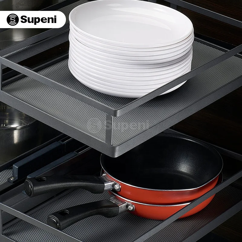 Supeni China Supplier Kitchen Cabinet Corner Magic Basket 2 Layer Pull Out Magic Corner for kitchen Organizer