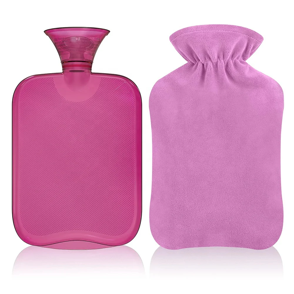 water injection warm supplies transparent 2l pvc hot water bottle bag muti color and flecce cover for winter warming