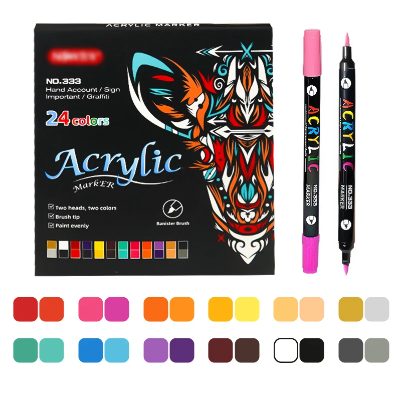 Creative diy Long lasting marker pen art graffiti 24 Dual Tip Permanent Brush Acrylic Paint Marker Pen set