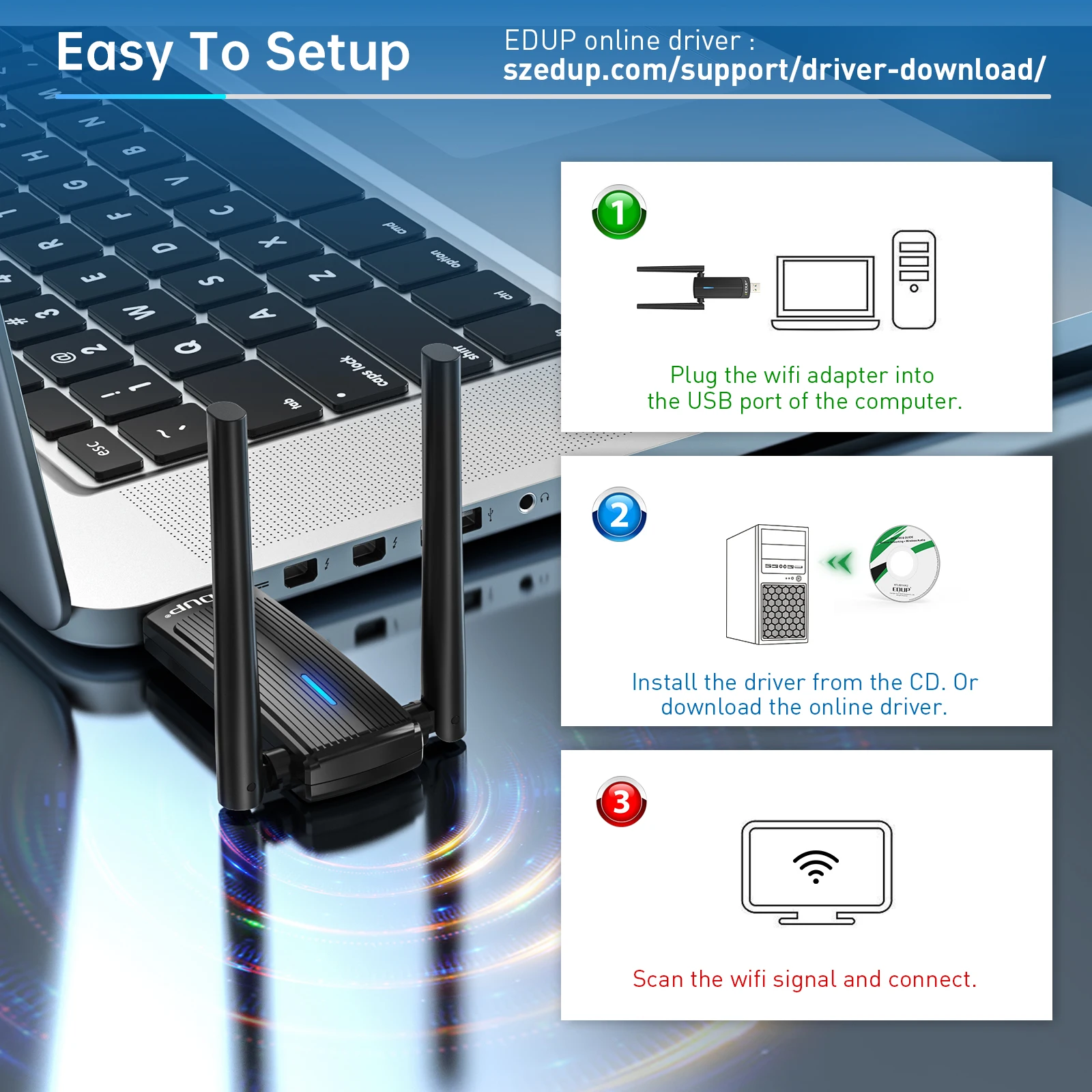 EDUP New Arrival 2.4Ghz/5Ghz USB 3.0 wifi dongle 1800Mbps Wifi6 usb wifi adapter for PC