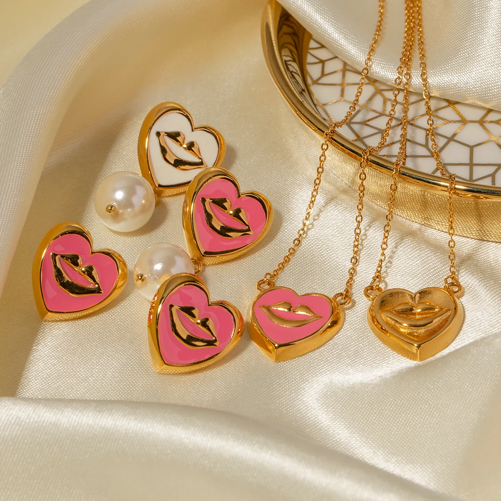 J&D Luxury 18K Plated Earring for Women Natural Pearl Fashion Earrings Trend 2023 Heart Necklace Set