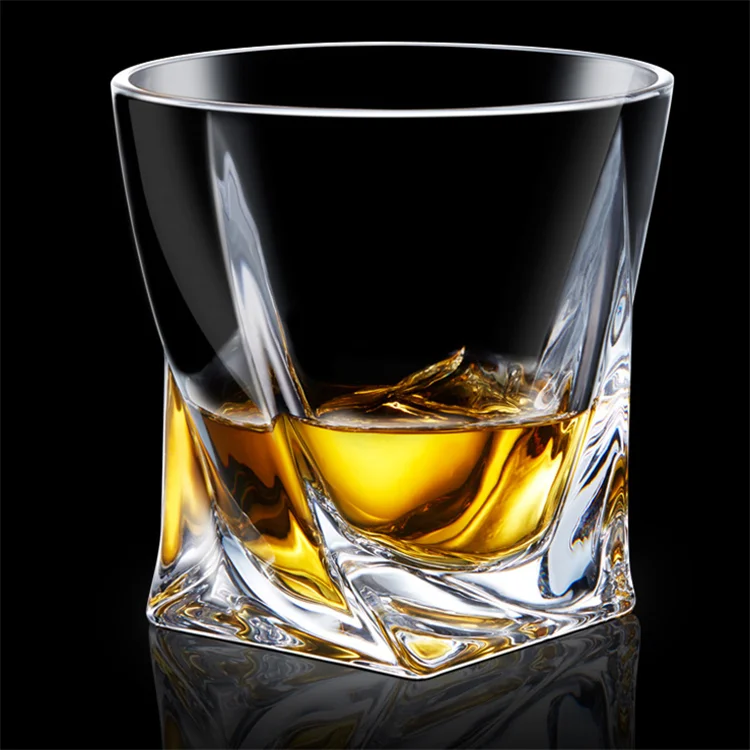 premium glass tumblers with heavy base and unique curved design whiskey glass