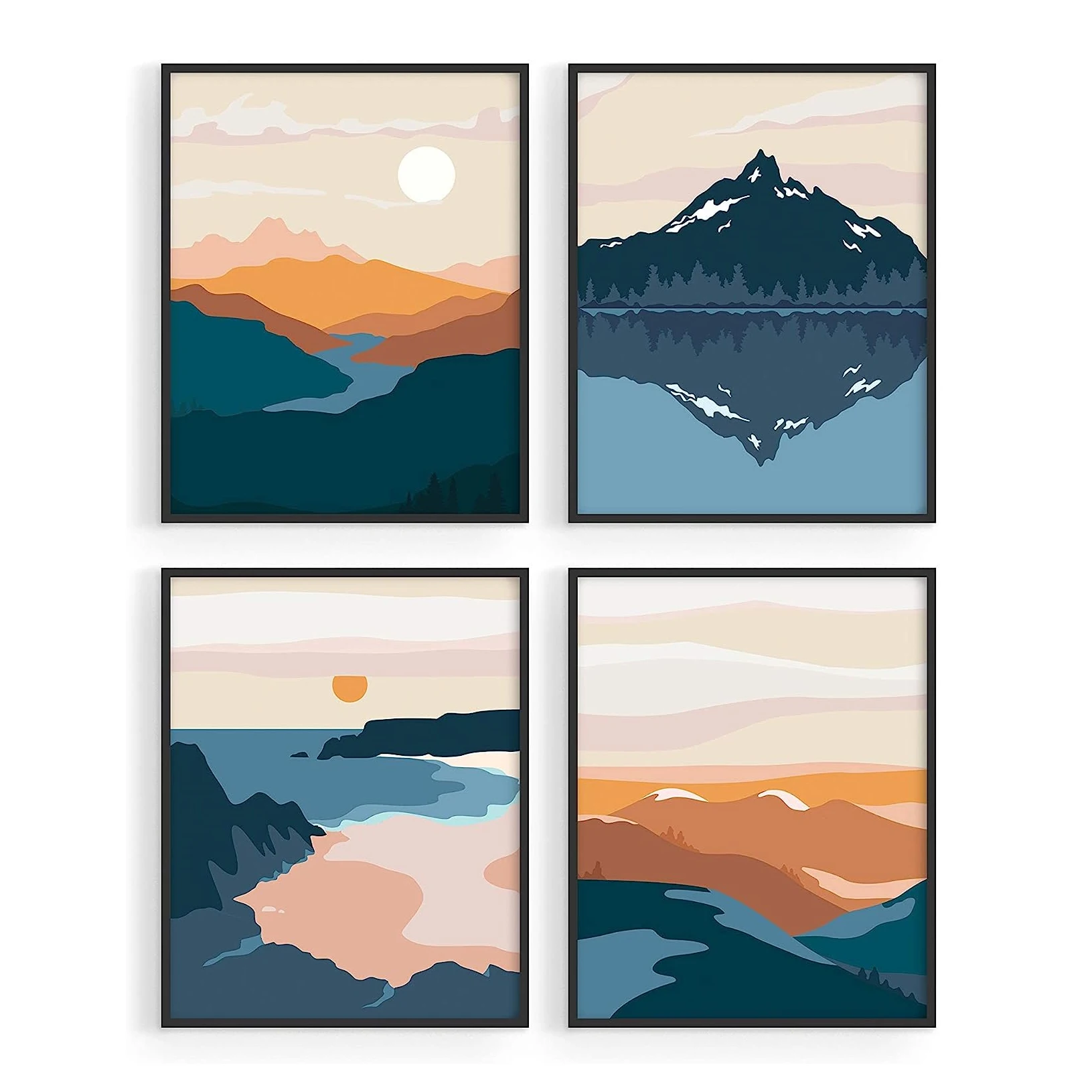 Abstract Minimalist Landscape Wall Art Prints Modern Aesthetic Mountain Wall Art Posters Minimal Geometric Nature Paintings