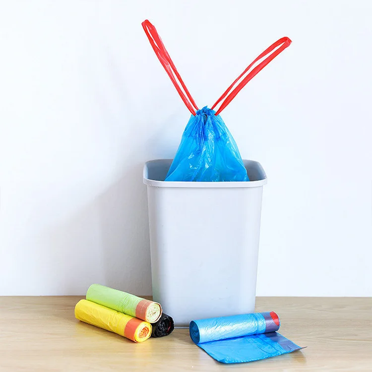 Customized colorful plastic pe draw tape garbage tall kitchen trash bags with drawstring