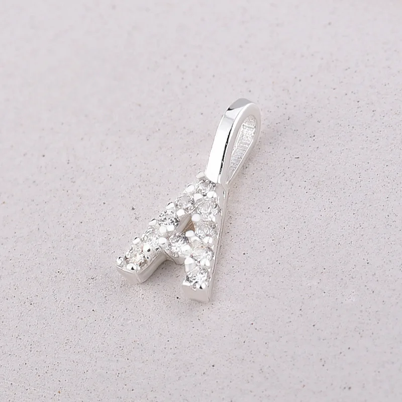 High Quality 6mm Sterling Silver Pendant Simple Hypoallergenic Crystal 26 Initials Charm For DIY Necklace Jewelry Accessories