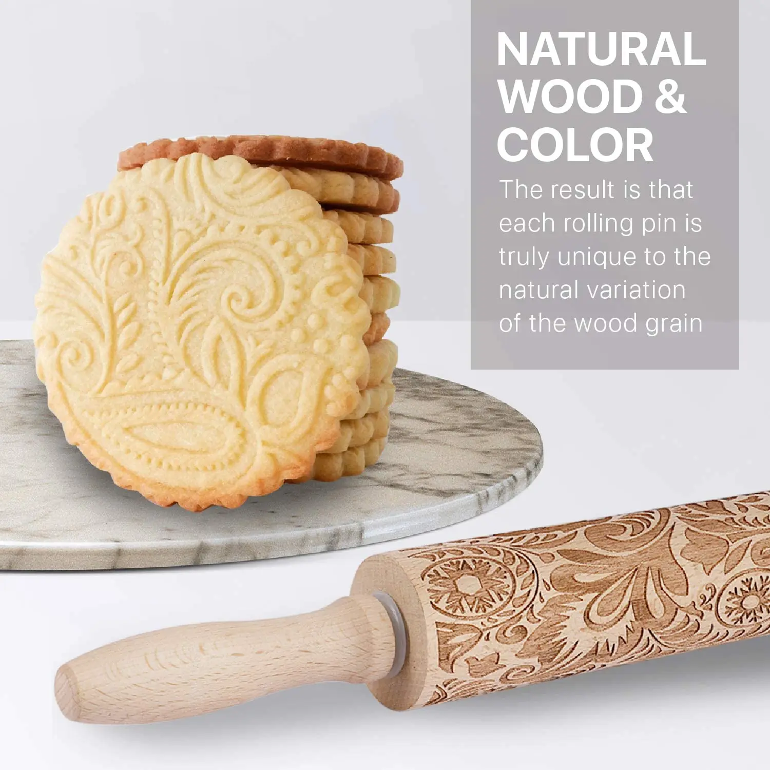 Wooden pastry embossing roller rolling pin with handle classic texture baking tool