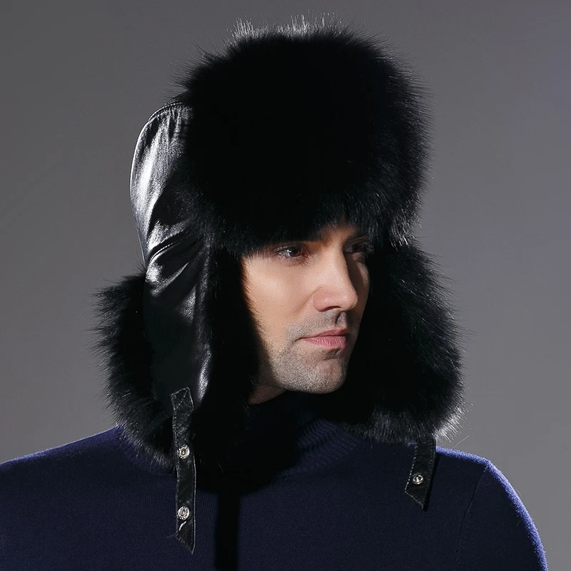 Custom Winter Earflap Hat Men Real Fur Trapper Hats Russia Ushanka Bomber Cap Protect Ear Warm Enough Raccoon Fur Trooper Hat