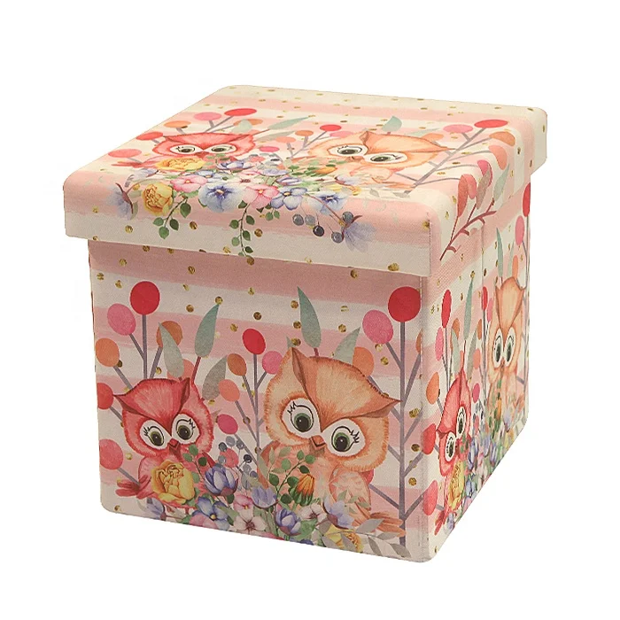 RTS HStex colorful folded cube storage seated Kids toy foldable storage ottoman chair