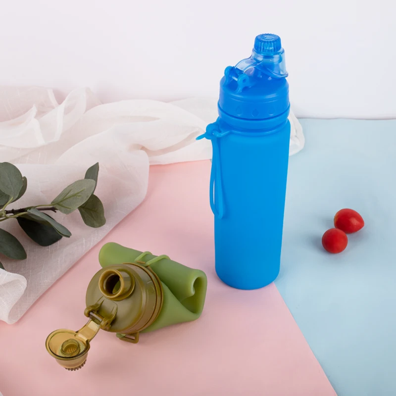 Foldable 500ML Sports Water Bottle Silicone Collapsible Water Bottle BPA Free for Gym Camping Hiking Travel