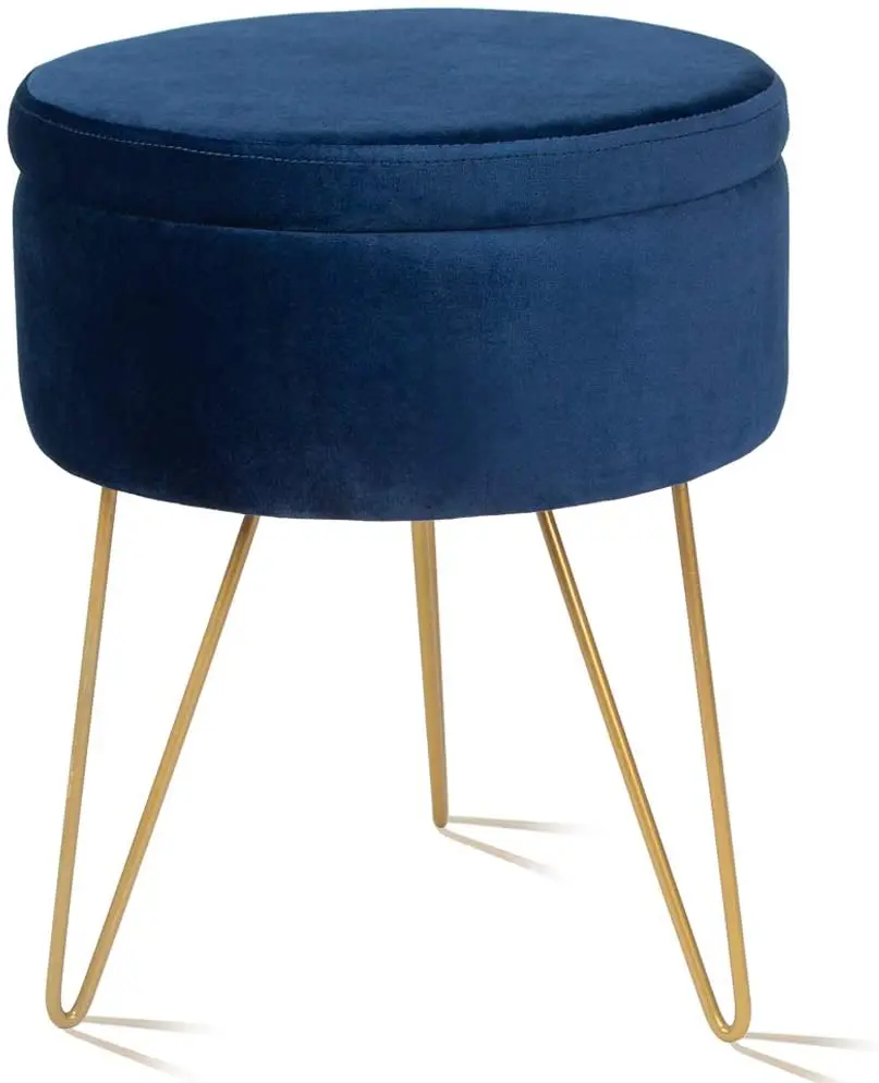 Velvet Storage Footrest Stool Dressing Vanity Chair Round Ottoman with Metal Legs for living room furniture