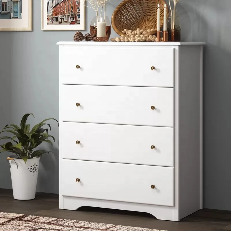 Wholesale Modern Cheap White Living Room Furniture Vintage Chest Bedroom Cabinet Wood 4 Drawer Dresser