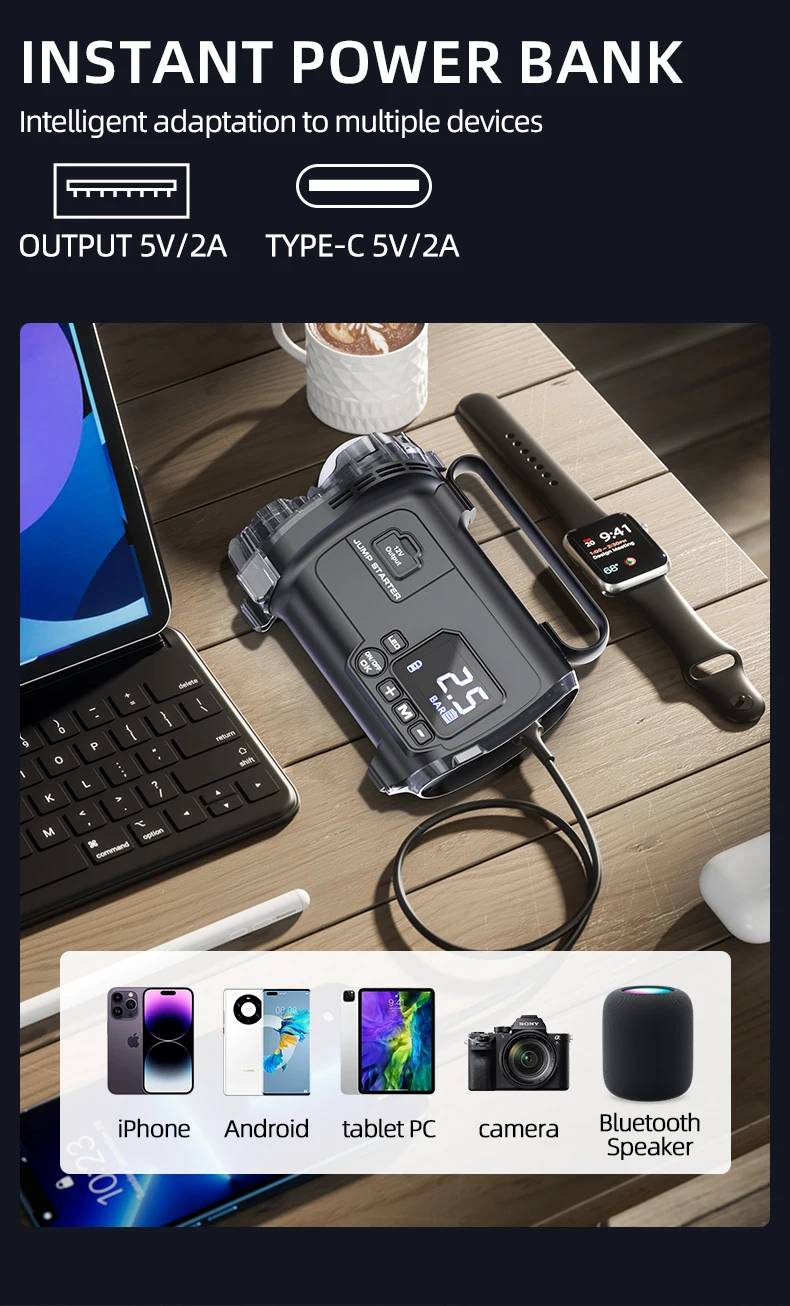 Sharmeal Car Accessories new Products Digital Screen Rechargeable car battery booster Motorcycle 2 In 1 Car Jump Starter